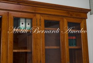 LB55 Walnut Bookcase Raised Base Inlaid Doors Glass Doors 17 Drawers